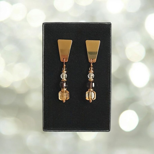 kolczyki z kamieniami Kolczyki DOBROBYT - cytryn, kwarc dymny, kryształ górski - okazałe