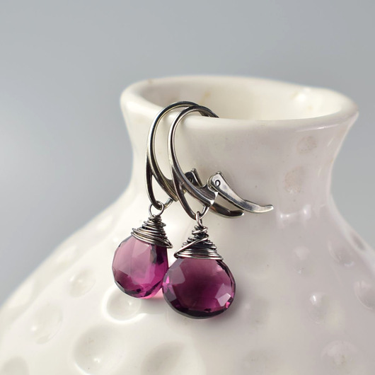 kolczyki z kamieniami Kwarc ametystowy krople - srebrne kolczyki