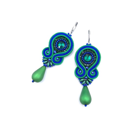 kolczyki soutache Cleo kolczyki sutaszowe kolorowe zielono chabrowe z łezką