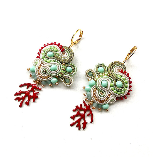 kolczyki soutache Sutaszowe kolczyki APULIA z koralowcem