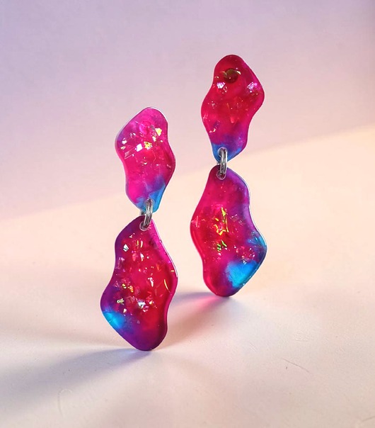 kolczyki z żywicy UNIKATOWE kolczyki z żywicy : HOLO : duże i lekkie!