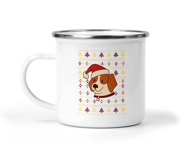 kubki Kubek świąteczny emaliowany pies czapka