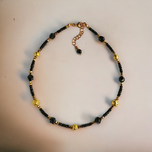 chokery Naszyjnik GLAM : krótki naszyjnik choker : czarno - złoty : onyks, lawa