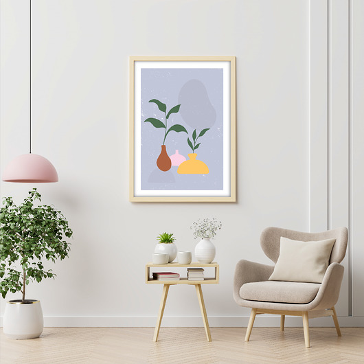plakaty Plakat Boho Kwiaty w Wazonach  Niebieski