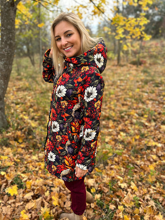 płaszcze damskie Zimowy płaszcz jesienne kwiaty