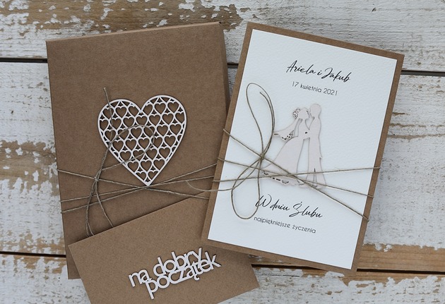 kartki scrapbooking Rustykalna kartka ślubna w pudełku