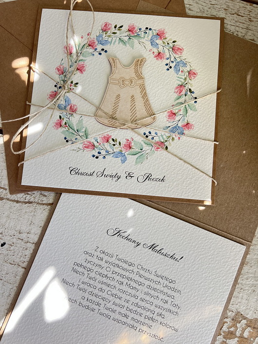 kartki, zaproszenia na chrzest Wyjątkowa ręcznie robiona kartka na chrzest i roczek