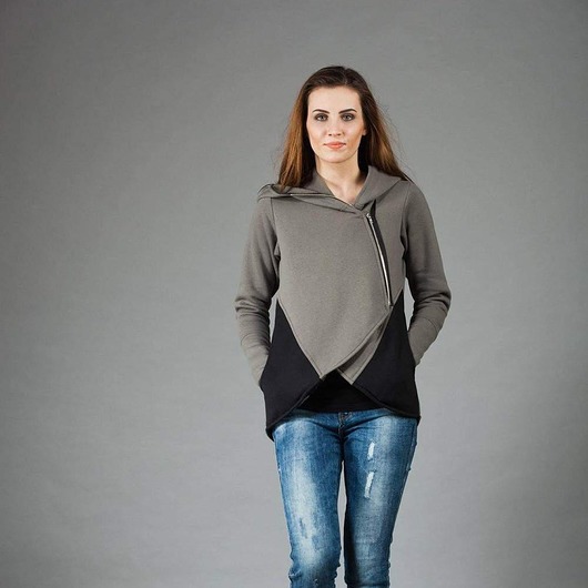 bluza z kapturem damska Bluza damska, asymetryczna Basa