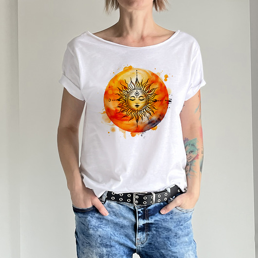 t-shirt damskie Słońce pomarańcza Biały Oversize