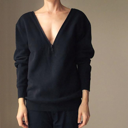 bluza bez kaptura damska Dwustronna bluza rozpinana dekolt V Suwak Czarna