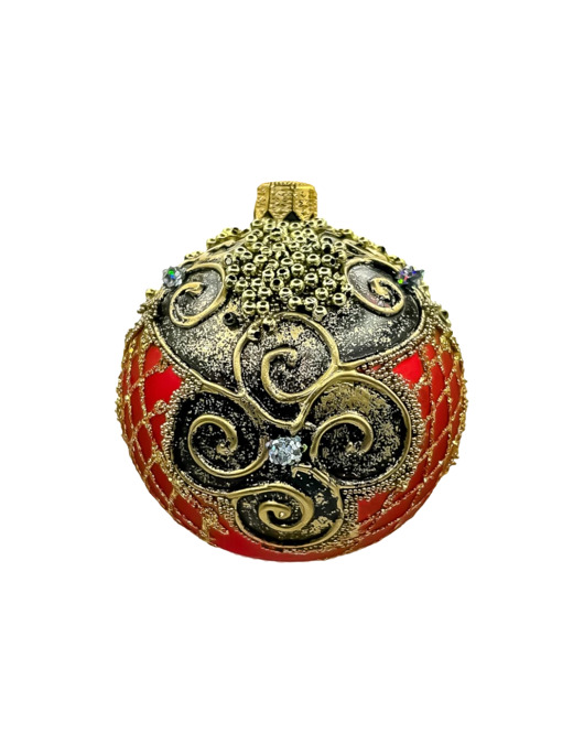 ozdoby choinkowe Bombka czerwona ekskluzywna z bogatymi zdobieniami: 6 sztuk