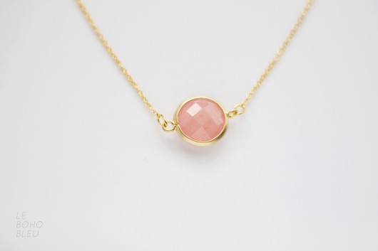 złote naszyjniki 16k Gold Plated Framed Rose Aventurine Necklace