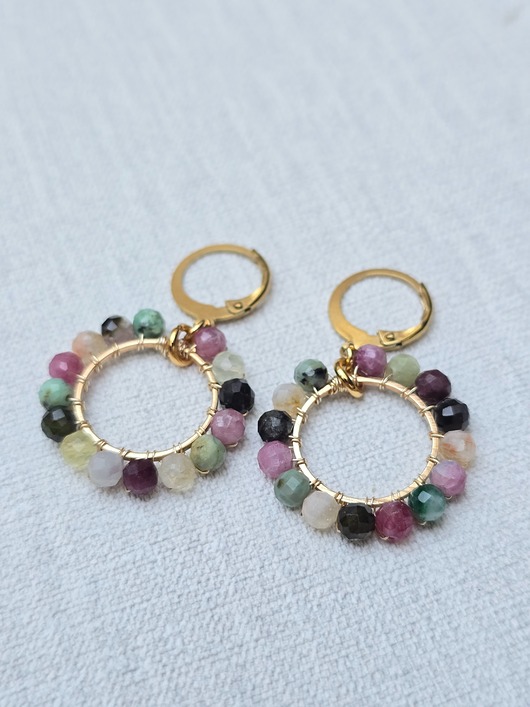 kolczyki z kamieniami Kolczyki Turmaliny na Kółkach