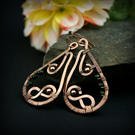 kolczyki wire wrapping Kolczyki ze szmaragdem nilu