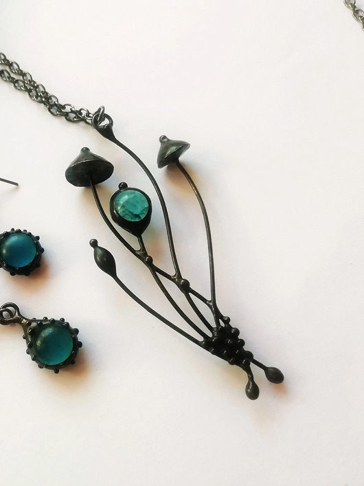wisiory Naszyjnik w kształcie magicznych grzybów, leśny design w boho stylu