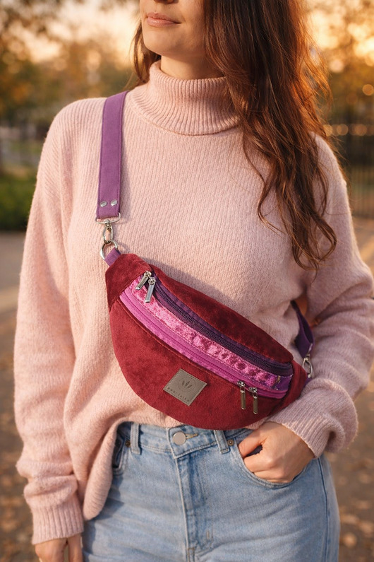 saszetka nerka Bordowa nerka damska z weluru Puebla