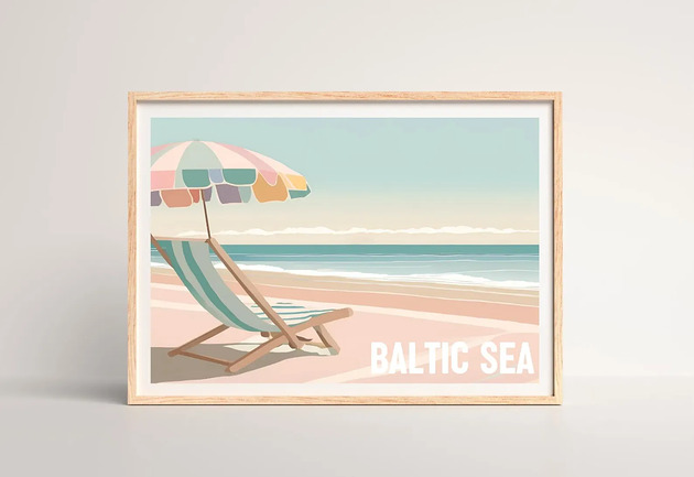 plakaty Bałtyk PLAKAT pastelowy ilustracja  plaża morski