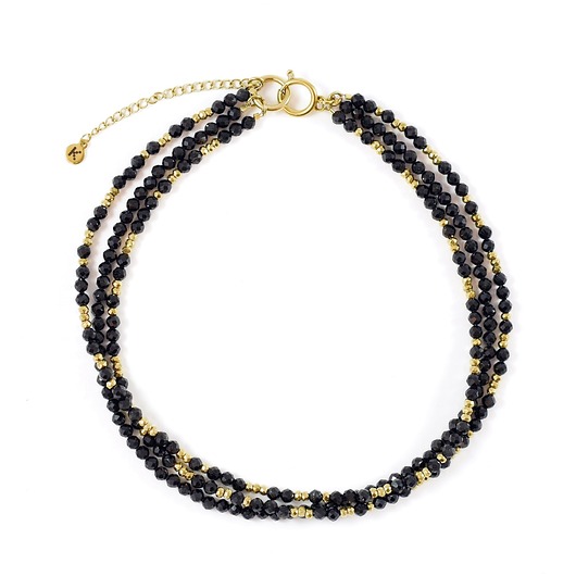 korale Potrójna kolia Black&Gold- naszyjnik z kamieni naturalnych
