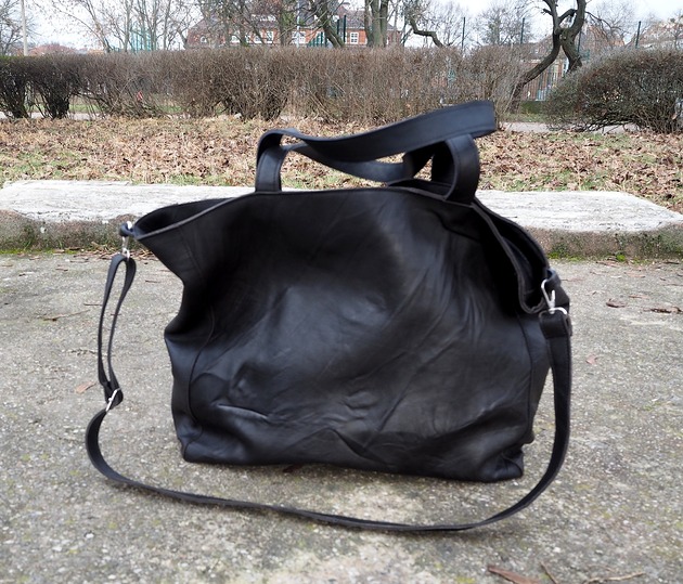 torby na ramię Czarna skórzana torba z gniecionej skóry