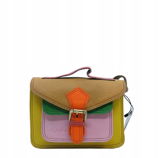 torby na ramię Torebka damska skórzana listonoszka kolorowa rączka regulowany pasek OLIVKA