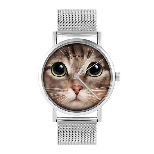 zegarki damskie Zegarek - Kot tygrysek - bransoleta mesh