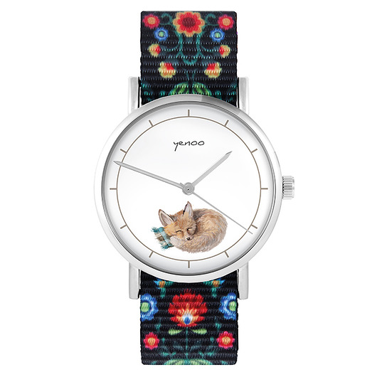 zegarki damskie Zegarek - Lisek - folk czarny, nylonowy