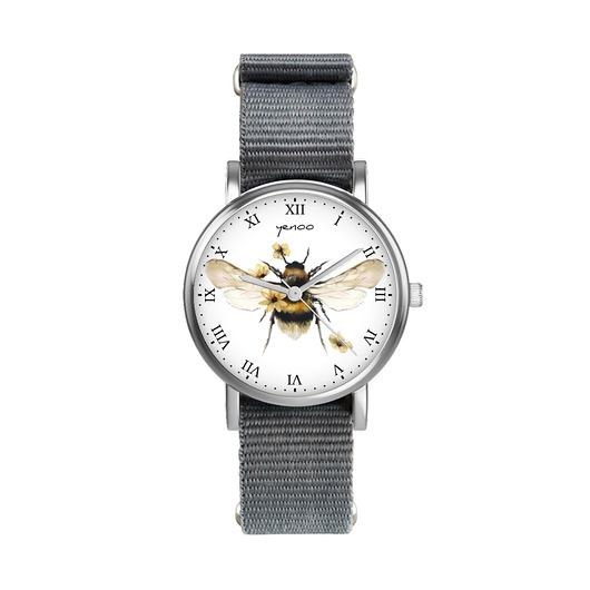 zegarki unisex Zegarek  mały - Bee natural - nylonowy, szary
