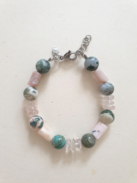 bransoletki z kamieni naturalnych Bransoletka FANABERIA opal, kwarc różowy, agat mszysty