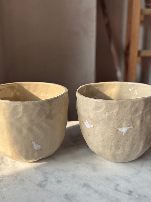 kubki i filiżanki Zestaw 2 Organicznych Ceramicznych Czarek Wabi Sabi z Gąskami 220 ml