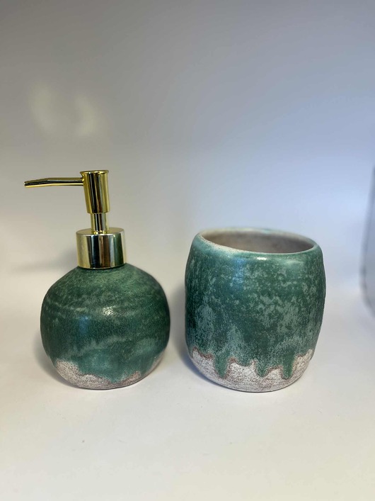 mydelniczki Zestaw łazienkowy akcesoria Dozownik na mydło Mydelniczka, turkusowa łazienka