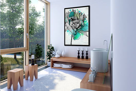 OBRAZ NA PŁÓTNIE - TURKUSOWA RÓŻA - 70x100cm NOWdeco
