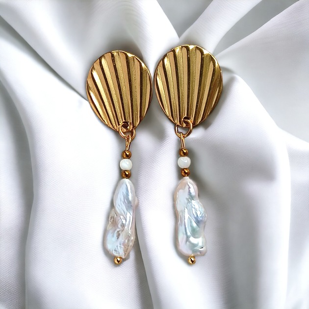 kolczyki z kamieniami Zjawiskowe kolczyki :: PERŁY & stal pozłacana