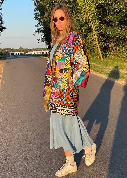 kurtki damskie Zjawiskowe ocieplane kimono patchwork