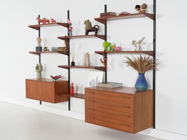 półki Regał modułowy Kai Kristiansen, fornir tekowy, duński design lat 60.