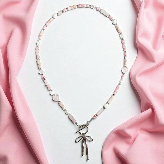 chokery Naszyjnik pinky pink : różowy naszyjnik z kokardką