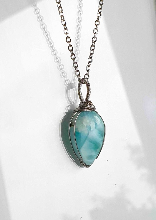 wisiory Larimar- naszyjnik z kamieniem naturalnym