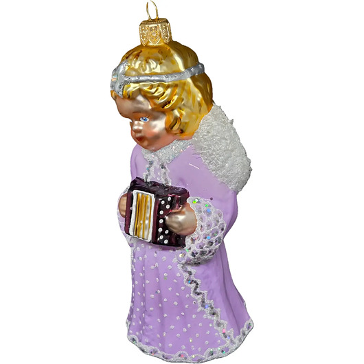 bombki Ręcznie malowana szklana bombka aniołek w różowej sukni z akordeonem