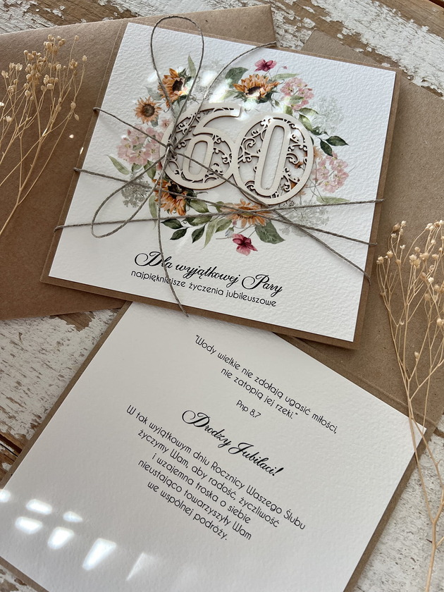 kartki scrapbooking Rustykalna kartka życzenia z okazji 60. rocznicy ślubu