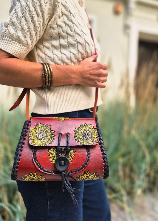 torby na ramię Torebka skórzana Suzanna ręcznie robiona kwiaty