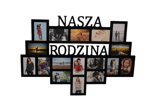 ramki na zdjęcia Multirama ramka na zdjęcia z napisem  Nasza Rodzina mdf 17 zdjęć