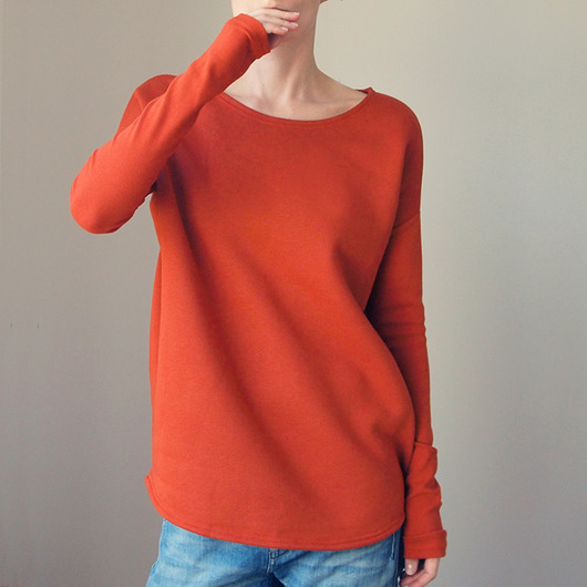 bluza bez kaptura damska Gruby Wąski rękaw Ceglany