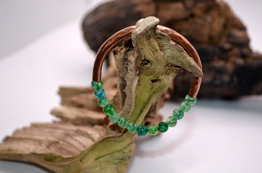 bransoletki - inne Bransoletka miedziana handmade z koralikami: agat