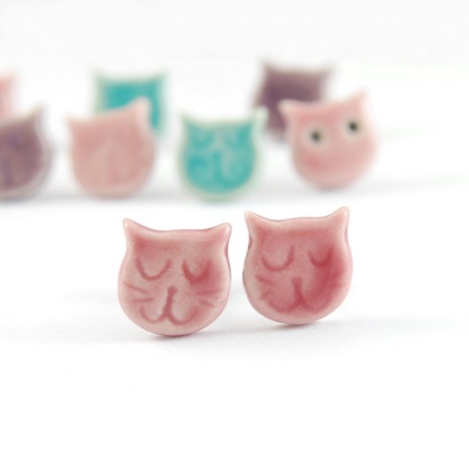 Różane,śpiące koteczki-ceramiczne sztyfty Dorca