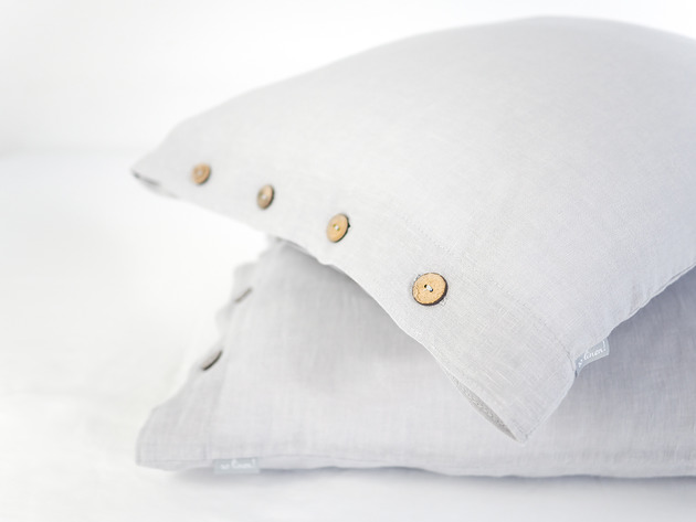 poduszki gładkie Lniana Poszewka Z Guzikami LIGHT GRAY