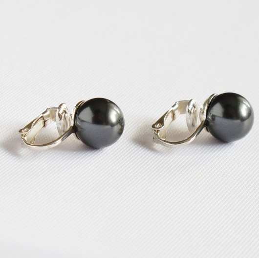 Klipsy z perłą kryształ Swarovski  Black Diamond