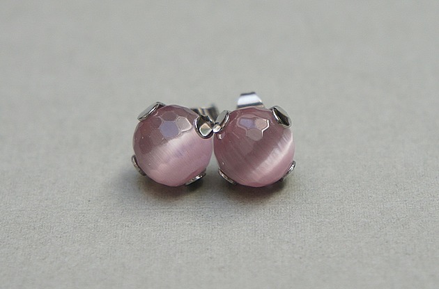 kolczyki z kamieniami Dots - Kocie oko pink /alloys collection/ - sztyfty