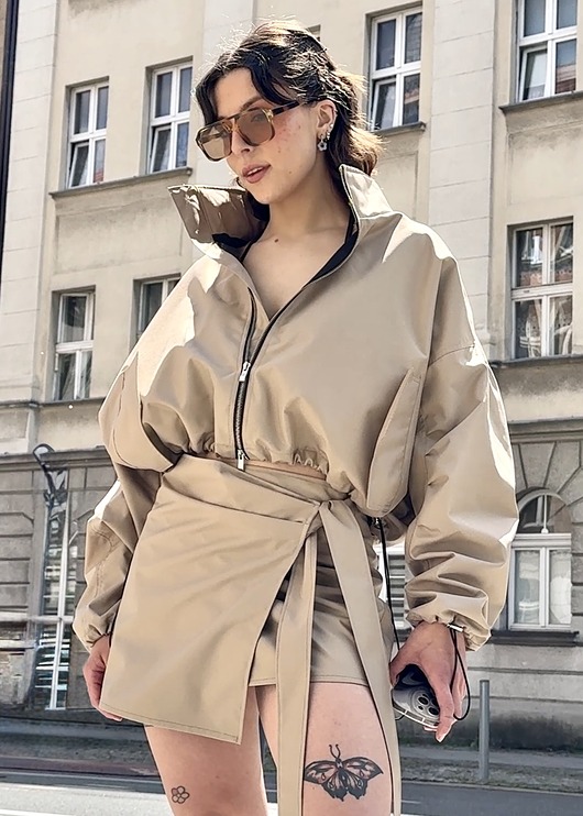 kurtki damskie Krótka kurtka bomber collar mocca