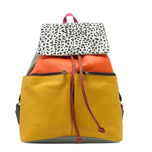plecaki Plecak damski skórzany pojemny kieszenie regulowane szelki kolorowy OLIVKA