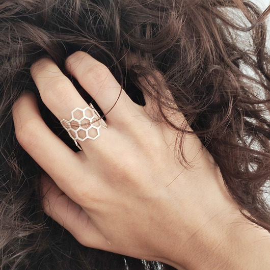 pierścionki - różne Eko Pierścionek, Srebrny, Plaster Miodu