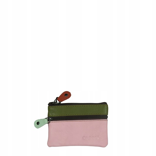 portfele damskie Saszetka skórzana skóra naturalna na klucze bilon poręczna OLIVKA
